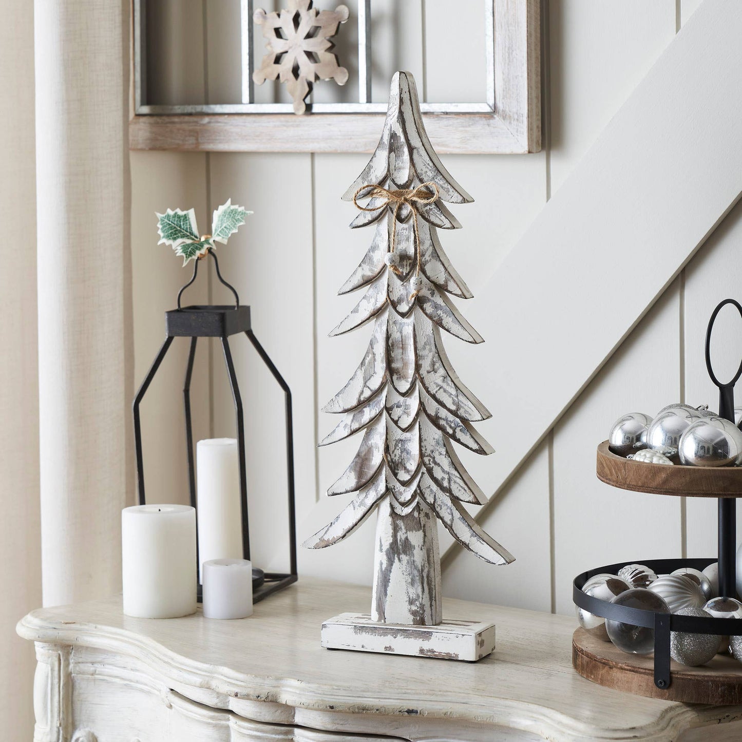 Timber Tidings Distressed White Wooden Tree 21x8.5x2