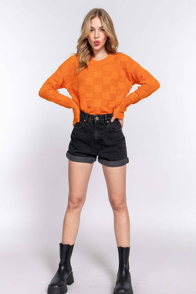 Checkmate Textured Sweater [Orange]