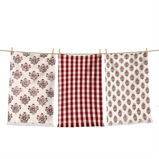 Red Block Print Silhouette Tea Towels