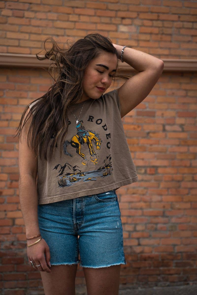 Let's Rodeo Ladies Muscle Tee [Faded Brown]