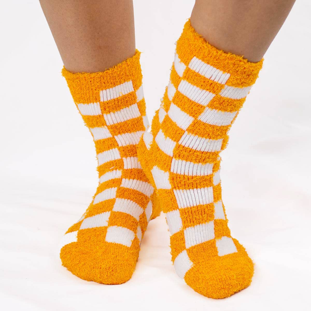 Orange Checkerboard Snuggle Socks