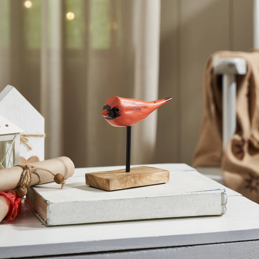 In Flight Natural Wooden Cardinal on Metal Stand 5x5x2